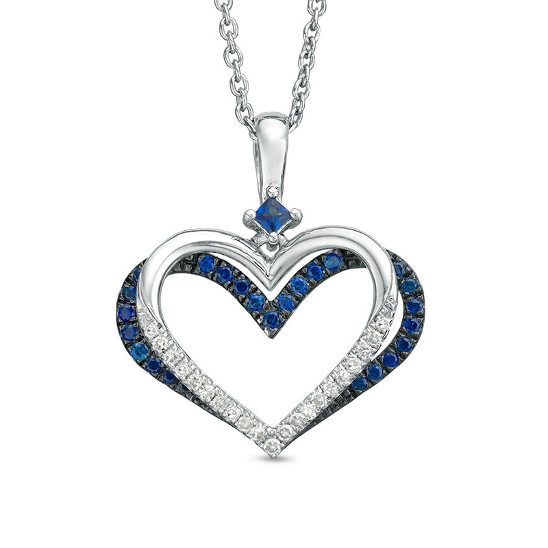 Main Image 1 of The Kindred Heart from Vera Wang Love Collection Sapphire and 1/10 CT. T.W. Diamond Pendant in Sterling Silver - 19"