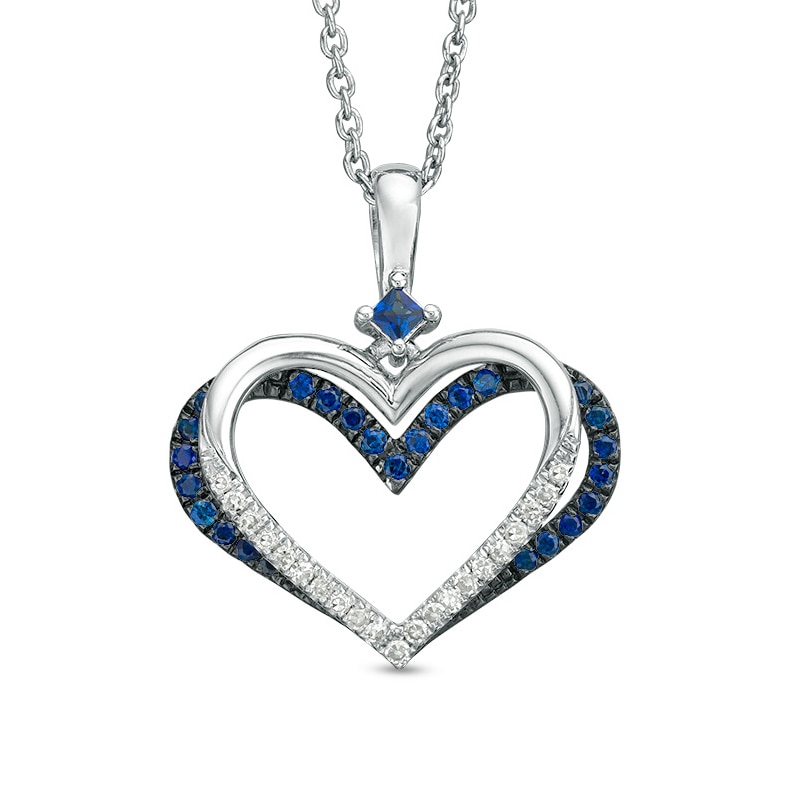 The Kindred Heart from Vera Wang Love Collection Sapphire and 1/10 CT. T.W. Diamond Pendant in Sterling Silver - 19"