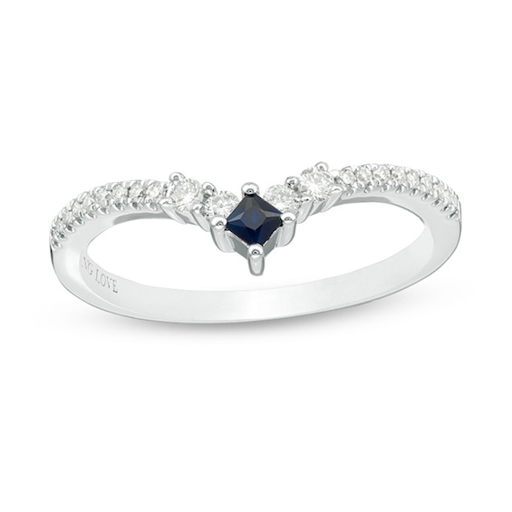 Vera Wang Love Collection Princess-Cut Sapphire and 1/6 CT. T.w. Diamond Chevron Ring in Sterling Silver