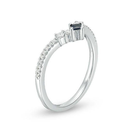 Vera Wang Love Collection Princess-Cut Sapphire and 1/6 CT. T.w. Diamond Chevron Ring in Sterling Silver