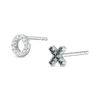 Thumbnail Image 2 of Vera Wang Love Collection 1/20 CT. T.W. Diamond and Blue Sapphire "XO" Stud Earrings in Sterling Silver