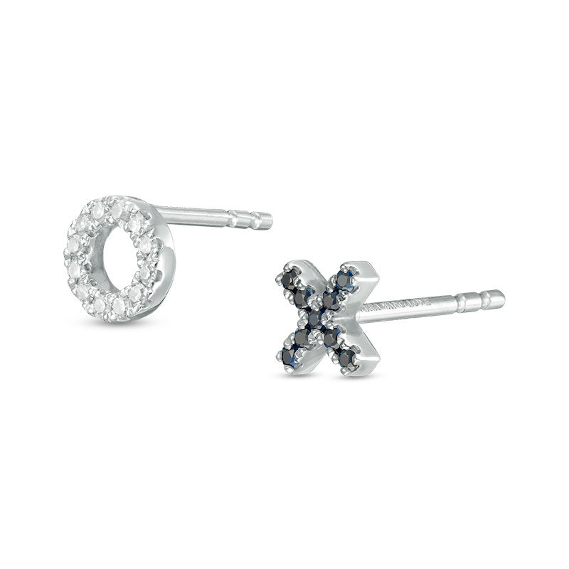 Main Image 2 of Vera Wang Love Collection 1/20 CT. T.W. Diamond and Blue Sapphire "XO" Stud Earrings in Sterling Silver