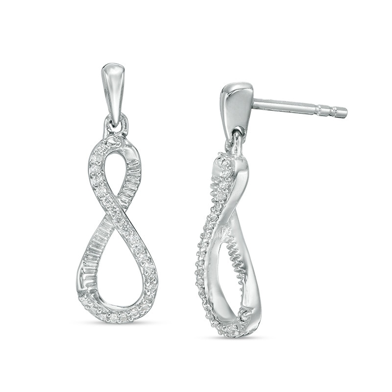 Main Image 1 of 1/8 CT. T.W. Diamond Infinity Drop Earrings in Sterling Silver
