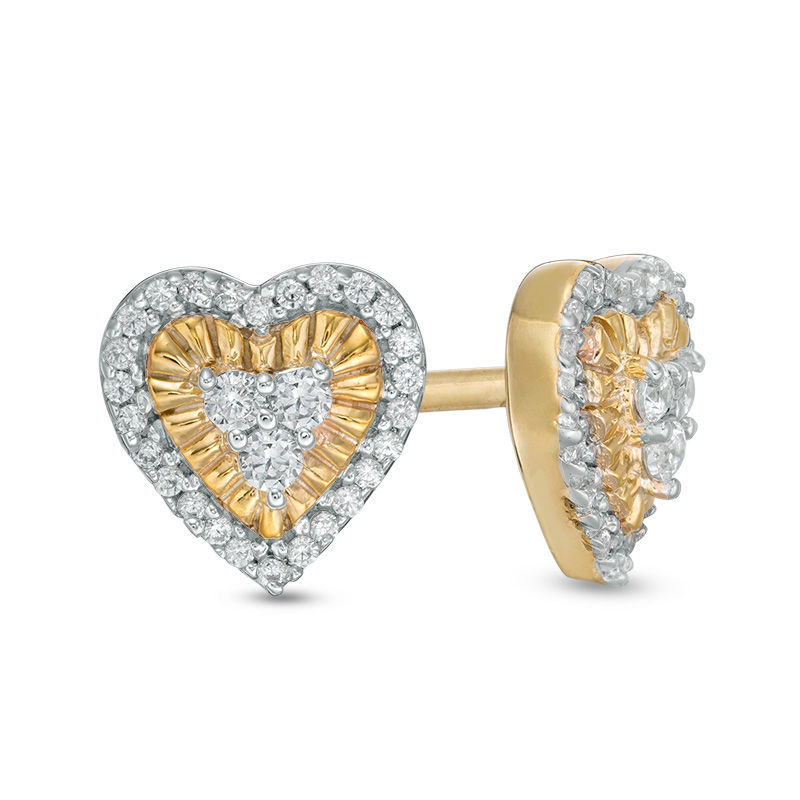 Main Image 1 of 1/6 CT. T.W. Diamond Heart Frame Stud Earrings in 10K Gold