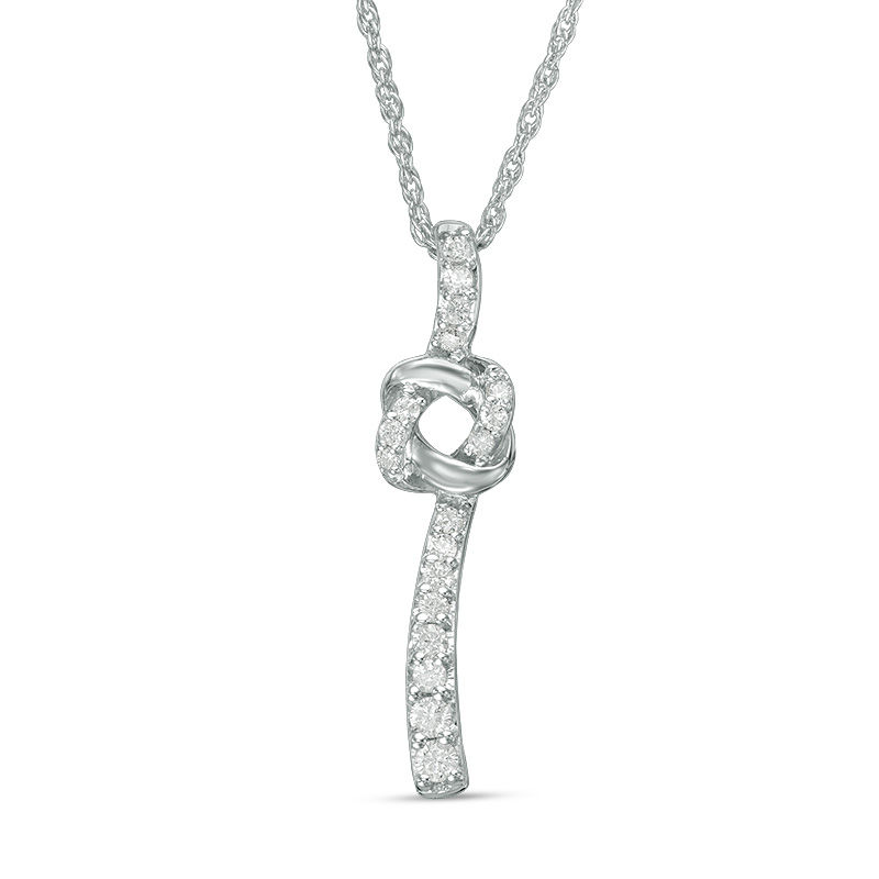 Main Image 1 of 1/6 CT. T.W. Diamond Love Knot Pendant in Sterling Silver