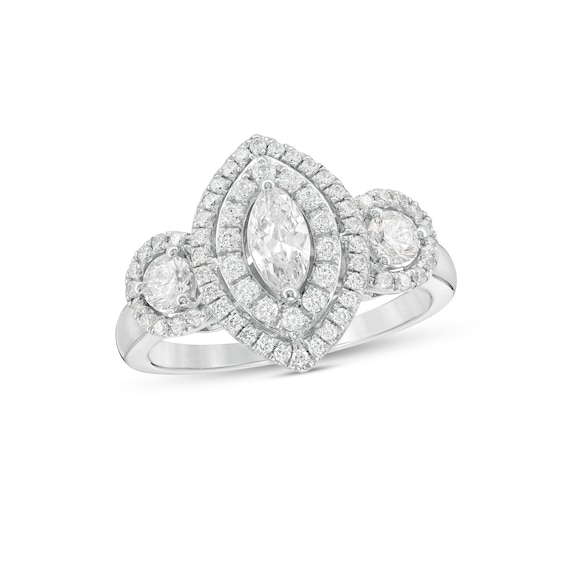 1 CT. T.w. Marquise Diamond Past Present FutureÂ® Frame Engagement Ring in 14K White Gold