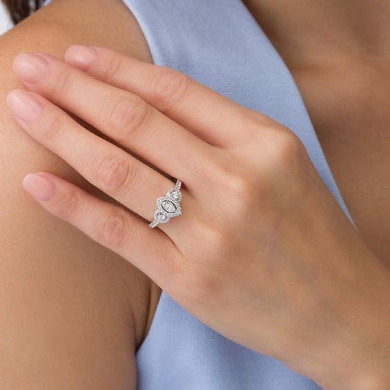 1 CT. T.w. Marquise Diamond Past Present FutureÂ® Frame Engagement Ring in 14K White Gold