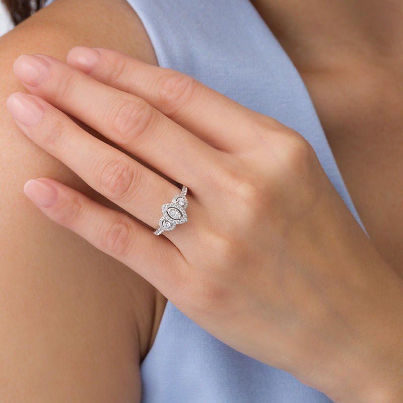 Main Image 3 of 1 CT. T.W. Marquise Diamond Past Present Future® Frame Engagement Ring in 14K White Gold