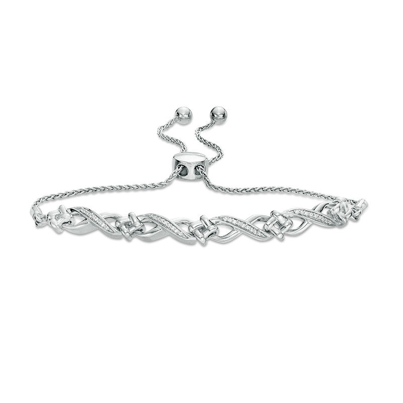 1/8 CT. T.W. Diamond Love Knot Infinity Bolo Bracelet in Sterling Silver - 9.5"