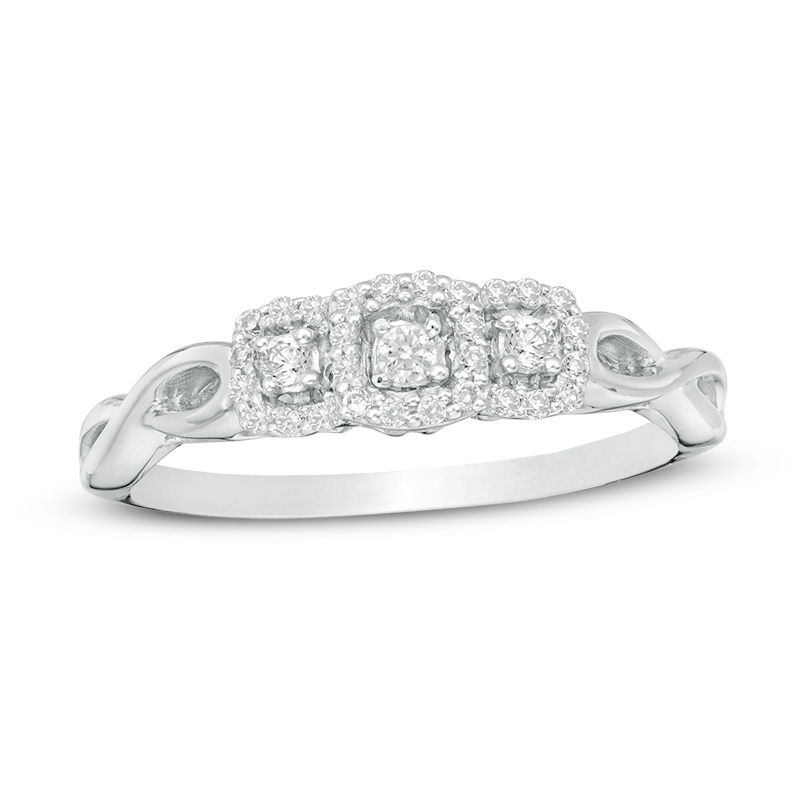 Main Image 1 of 1/6 CT. T.W. Diamond Past Present Future® Square Frame Infinity-Sides Engagement Ring in 10K White Gold