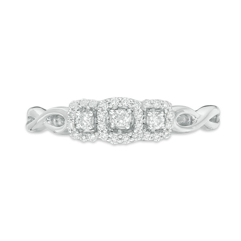 Main Image 6 of 1/6 CT. T.W. Diamond Past Present Future® Square Frame Infinity-Sides Engagement Ring in 10K White Gold