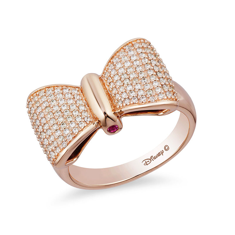 Special Edition Enchanted Disney Snow White 1/2 CT. T.W. Diamond and Ruby Bow Ring in 10K Rose Gold