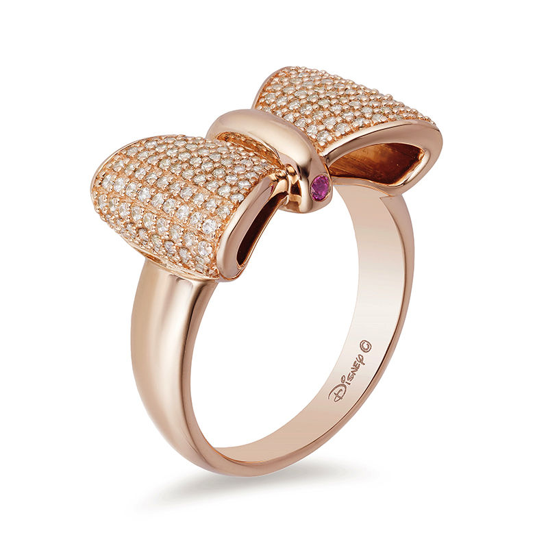 Special Edition Enchanted Disney Snow White 1/2 CT. T.W. Diamond and Ruby Bow Ring in 10K Rose Gold