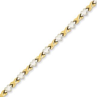 Diamond-Cut Heart and "X" Bracelet in 14K Two-Tone Gold