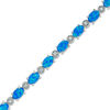 Oval Simulated Blue Opal and Lab-Created White Sapphire Tennis Bracelet in Sterling Silver - 7.5"