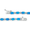Thumbnail Image 2 of Oval Simulated Blue Opal and Lab-Created White Sapphire Tennis Bracelet in Sterling Silver - 7.5"