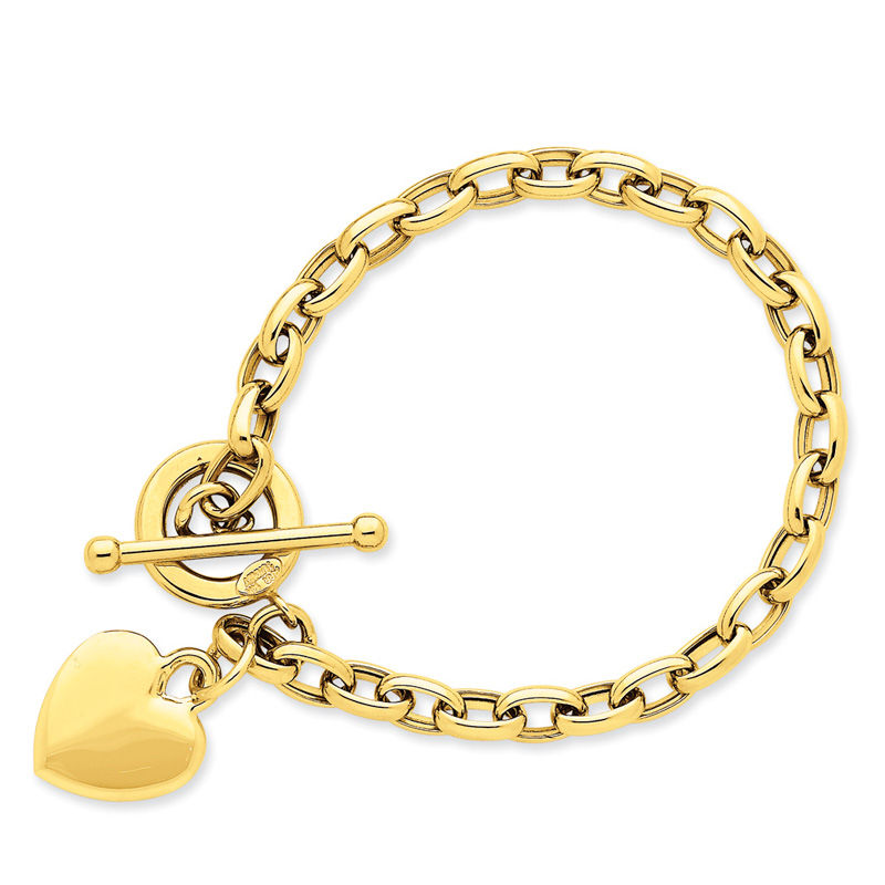 Heart Charm Toggle Bracelet in 14K Gold - 7.5"