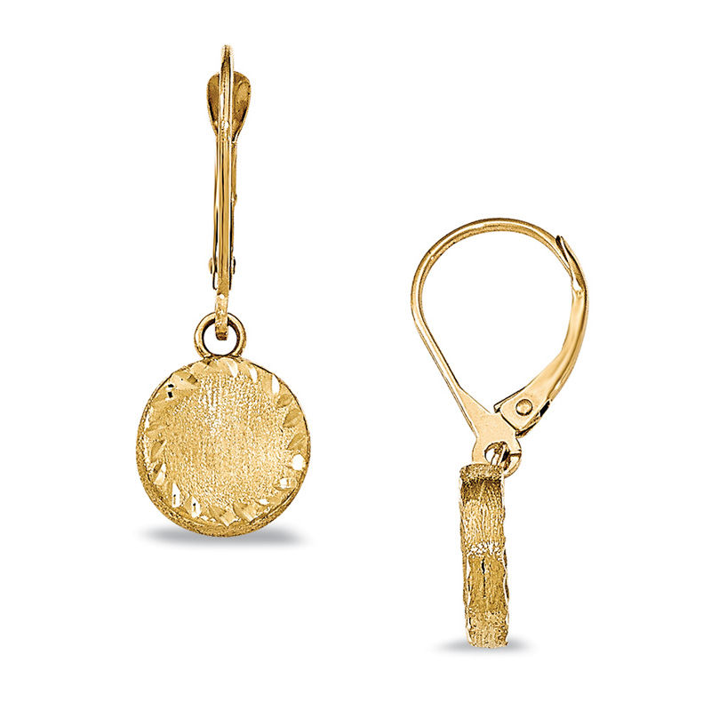 Brushed Coin Drop Earrings in 14K Gold