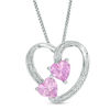 Thumbnail Image 0 of 6.0mm Lab-Created Pink Sapphire and Diamond Accent Loop Heart Pendant in Sterling Silver