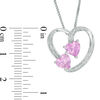 Thumbnail Image 1 of 6.0mm Lab-Created Pink Sapphire and Diamond Accent Loop Heart Pendant in Sterling Silver