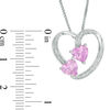 Thumbnail Image 2 of 6.0mm Lab-Created Pink Sapphire and Diamond Accent Loop Heart Pendant in Sterling Silver
