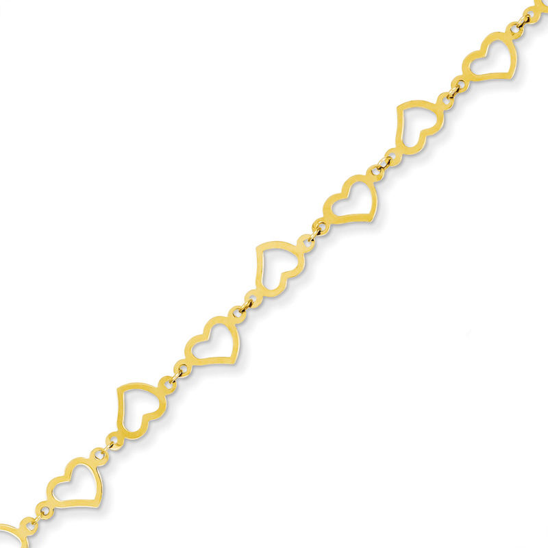 Alternating Hearts Link Bracelet in 14K Gold - 7.5"