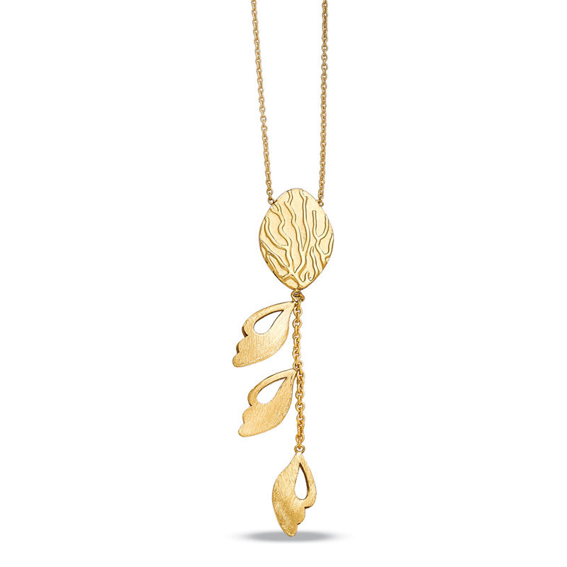 Main Image 1 of Textured Leaf Dangle Necklace in 14K Gold