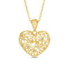 Thumbnail Image 1 of Diamond-Cut Floral Puffed Heart Pendant in 10K Gold - 17"