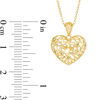 Thumbnail Image 2 of Diamond-Cut Floral Puffed Heart Pendant in 10K Gold - 17"