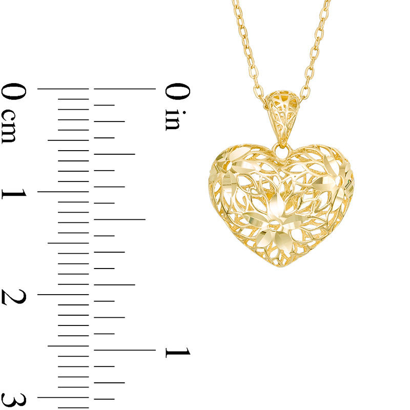 Main Image 2 of Diamond-Cut Floral Puffed Heart Pendant in 10K Gold - 17"