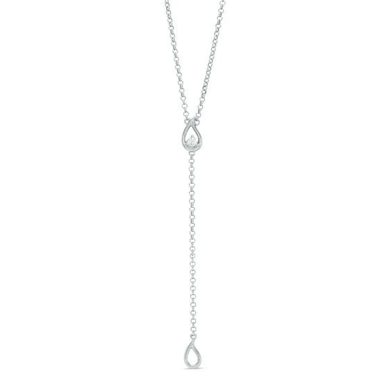 1/15 CT. Diamond Solitaire Teardrop "Y" Necklace in Sterling Silver