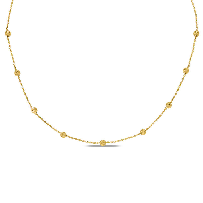 Main Image 1 of Diamond-Cut Bead Station Necklace in 14K Gold - 17&quot;
