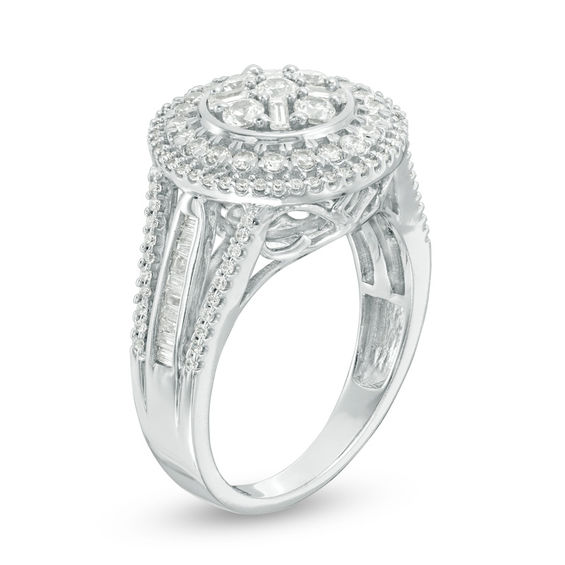 1 CT. T.w. Multi-Diamond Art Deco Multi-Row Ring in 10K White Gold