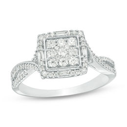 1/2 CT. T.W. Multi-Diamond Square Frame Twist Ring in 10K White Gold