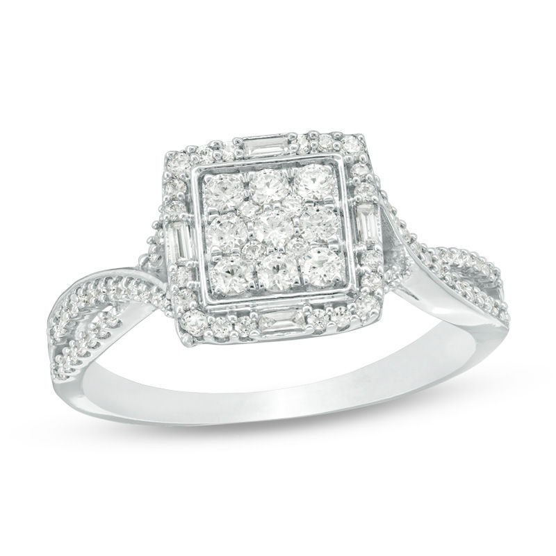 Main Image 1 of 1/2 CT. T.W. Multi-Diamond Square Frame Twist Ring in 10K White Gold