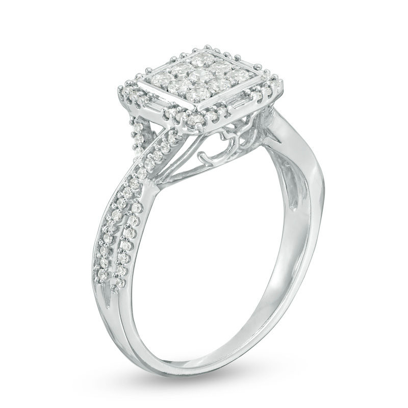 Main Image 2 of 1/2 CT. T.W. Multi-Diamond Square Frame Twist Ring in 10K White Gold