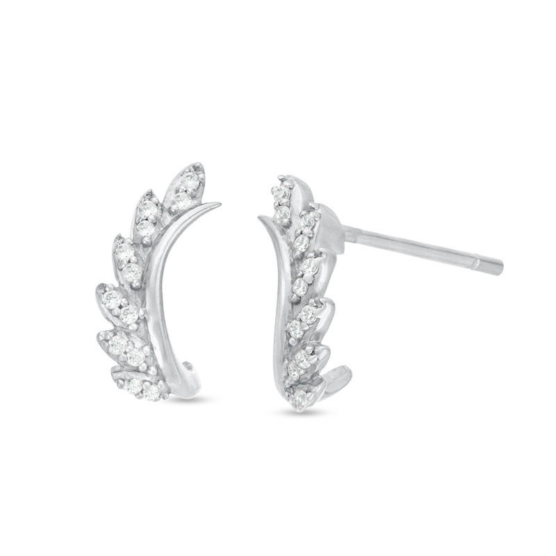 Main Image 1 of 1/20 CT. T.W. Diamond Vine with Leaves J-Hoop Earrings in 10K White Gold