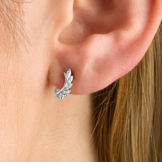 1/20 CT. T.w. Diamond Vine with Leaves J-Hoop Earrings in 10K White Gold