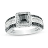 Thumbnail Image 1 of 1 CT. T.W. Princess-Cut Black Diamond Frame Multi-Row Engagement Ring in 10K White Gold