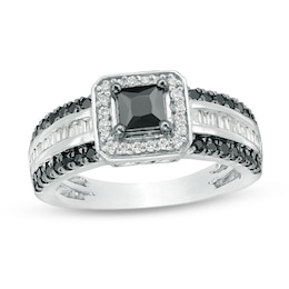 1 CT. T.W. Princess-Cut Black Diamond Frame Multi-Row Engagement Ring in 10K White Gold