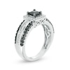 Thumbnail Image 2 of 1 CT. T.W. Princess-Cut Black Diamond Frame Multi-Row Engagement Ring in 10K White Gold