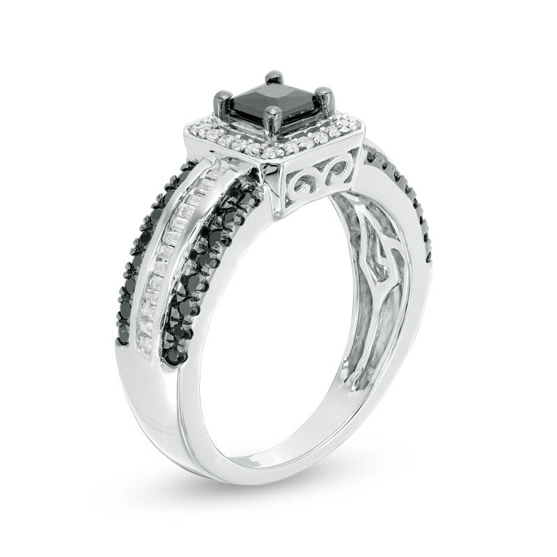 Main Image 2 of 1 CT. T.W. Princess-Cut Black Diamond Frame Multi-Row Engagement Ring in 10K White Gold