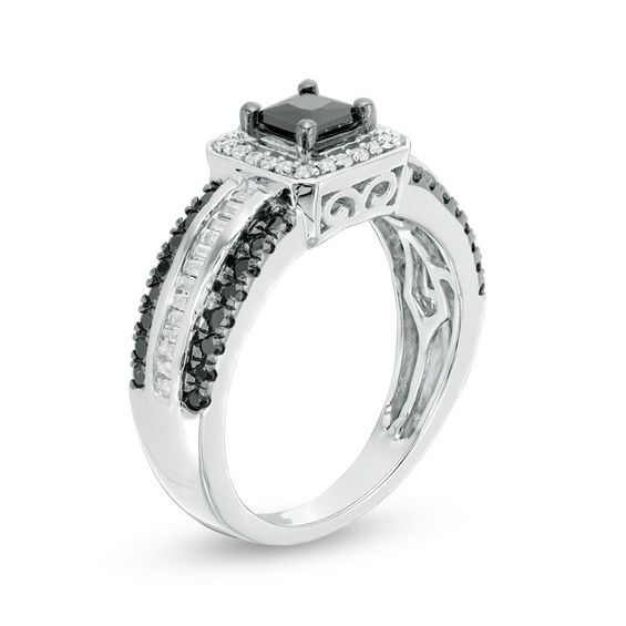 1 CT. T.w. Princess-Cut Black Diamond Frame Multi-Row Engagement Ring in 10K White Gold