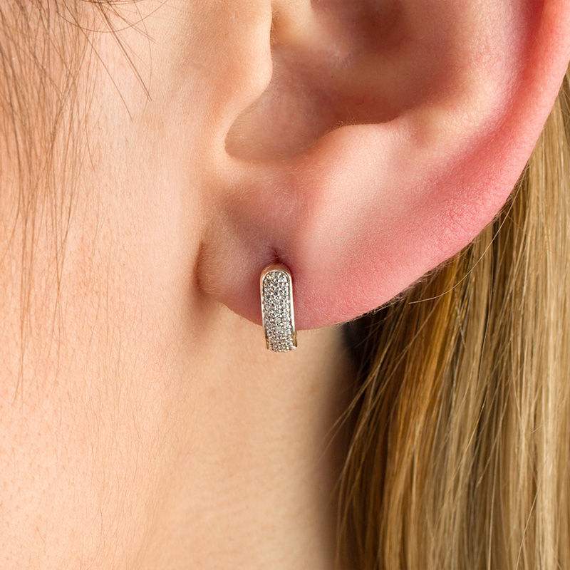 1/6 CT. T.W. Diamond Wide J-Hoop Earrings in 10K White Gold