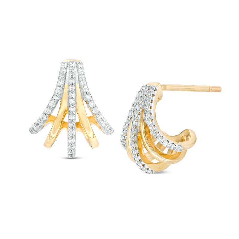 Main Image 1 of 1/6 CT. T.W. Diamond Fan J-Hoop Earrings in 10K Gold