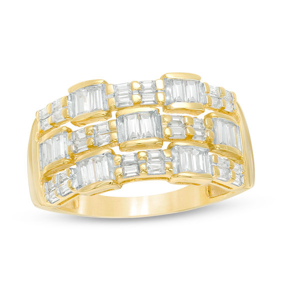 1 CT. T.w. Baguette Diamond Alternating Multi-Row Ring in 14K Gold
