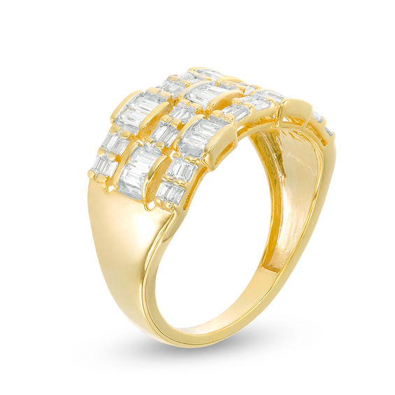 1 CT. T.w. Baguette Diamond Alternating Multi-Row Ring in 14K Gold