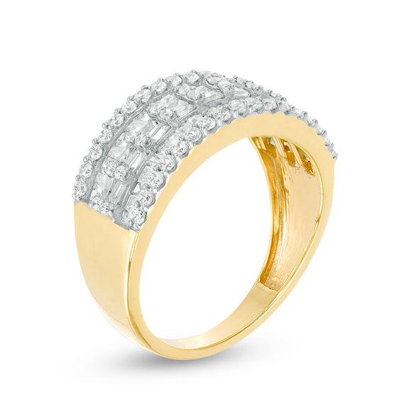1 CT. T.w. Baguette and Round Diamond Multi-Row Ring in 14K Gold