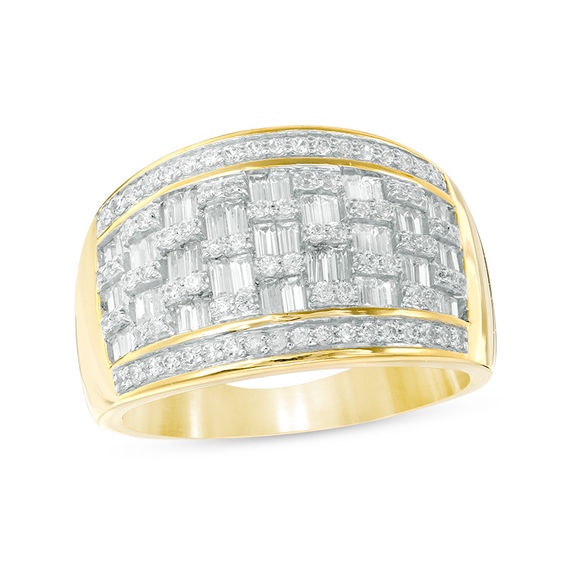1 CT. T.w. Baguette and Round Diamond Pattern Ring in 10K Gold
