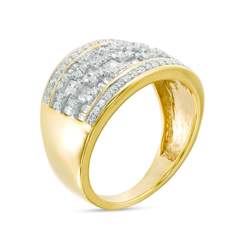 1 CT. T.W. Baguette and Round Diamond Pattern Ring in 10K Gold